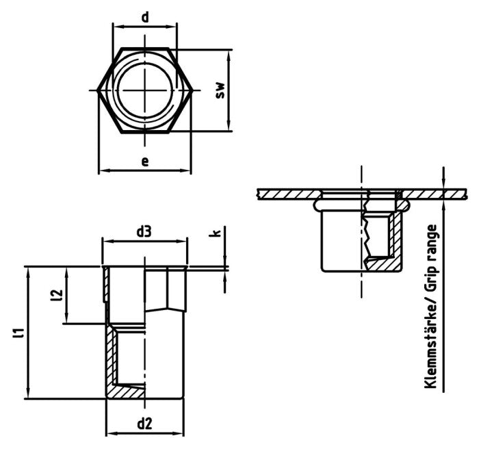 Nit cap semi - hexagonal inchis - M 6 x 22 mm - 250 buc. - Admira Distribution