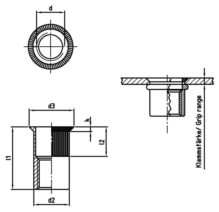Nit zimtat cu filet interior si cap gol mare deschis - M 3 x 9 mm - 250 buc. - Admira Distribution