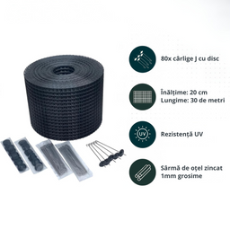 Napelem védőháló madarak ellen, horganyzott acél 20 cm, L=30 m, rögzítőrendszerrel együtt