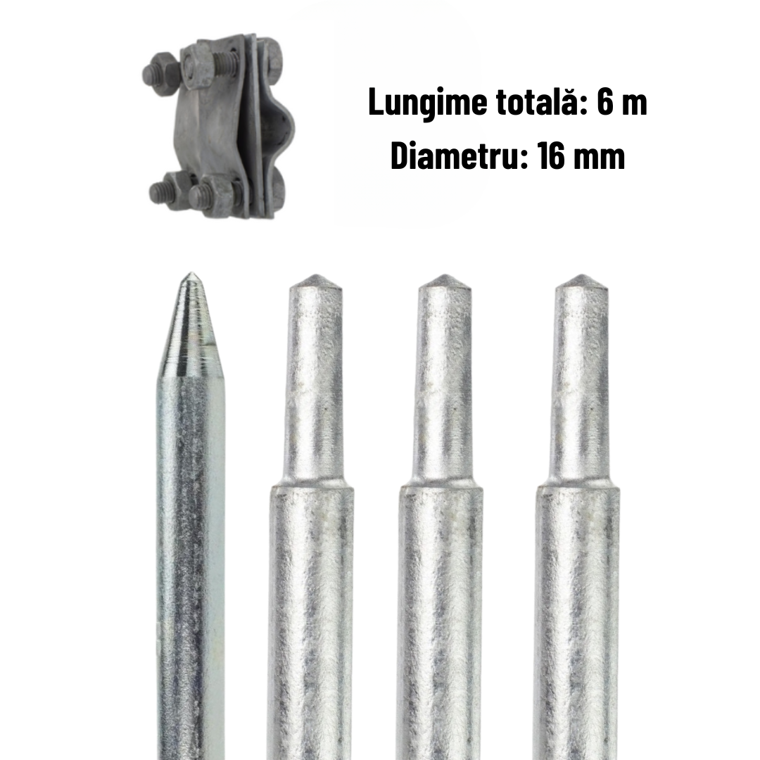 Földelő cövek elektróda készlet 16x1500 mm + szalagkábel csatlakozó