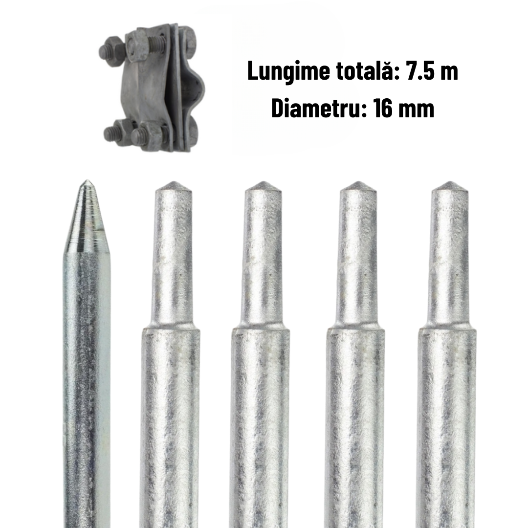Földelő cövek elektróda készlet 16x1500 mm + szalagkábel csatlakozó