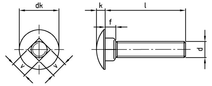 Fejjel lefelé fordított csavar, gombafejű, lapos M12 x 40 mm DIN 603, teljes menet, rozsdamentes acél A2 (304)