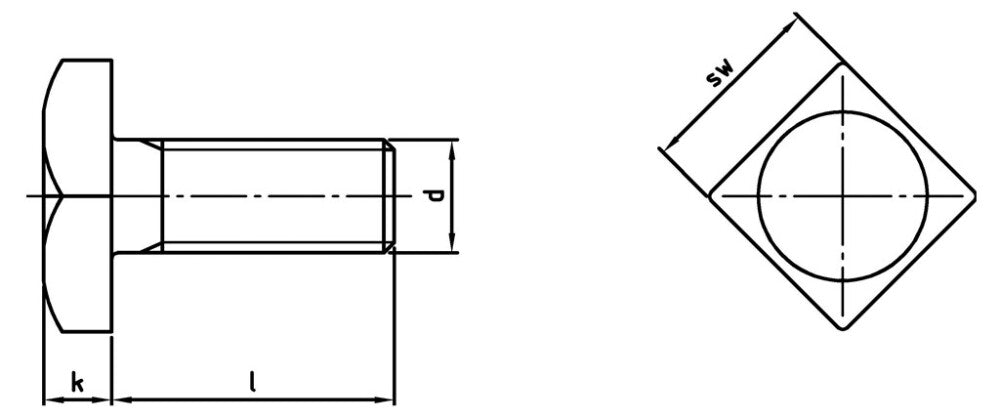 Négyszögfejű csavar M10x25mm, SW17, A2 (304)-70 rozsdamentes acél, FP