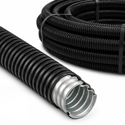 Tub gofrat copex metalic 21mm, flexibil, cu izolatie PVC, colac 50 m, protecție cabluri electrice